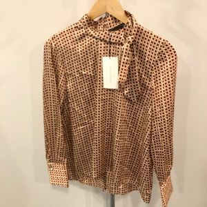NEW Zara Woman Patterned Tie Neck Blouse Small